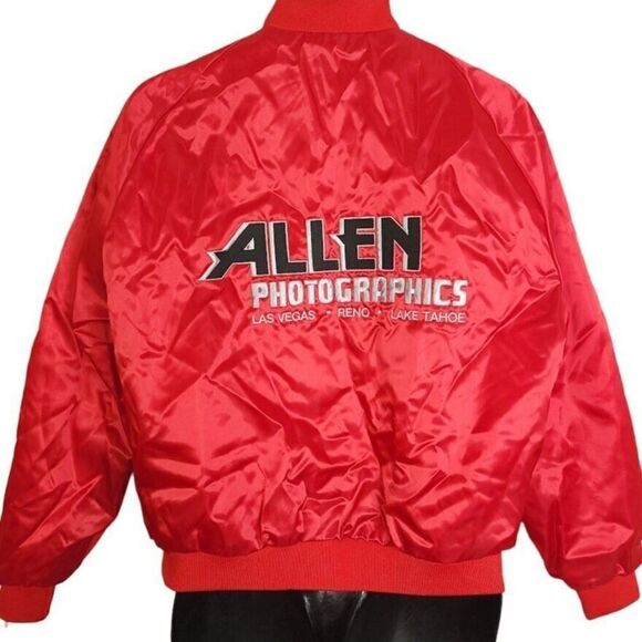 Allen Photographics Satin Bomber Jacket Vintage 80s Rainbow Made In USA Mens
